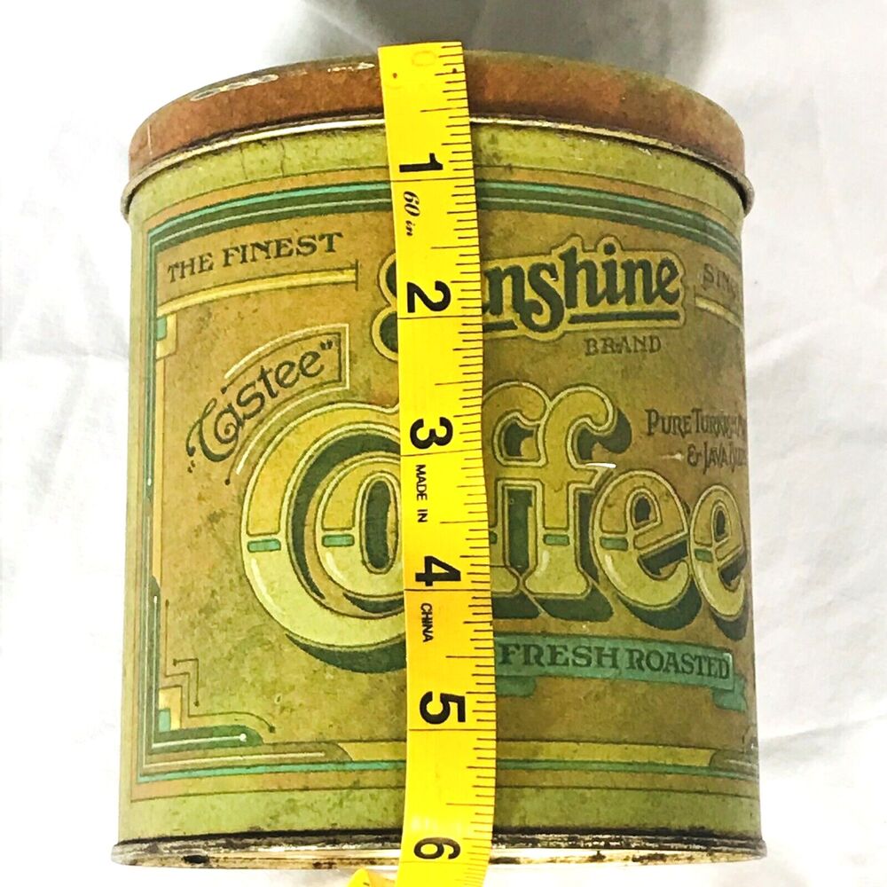 Sunshine Brand Vintage Coffee Tin Yellow Metal 6 in Ballonoff Cleveland Ohio USA - Picture 7 of 12